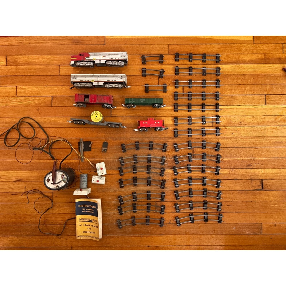 Vintage American Flyer S Gauge Santa Fe 360 364 Train Set Track Transformer Lot